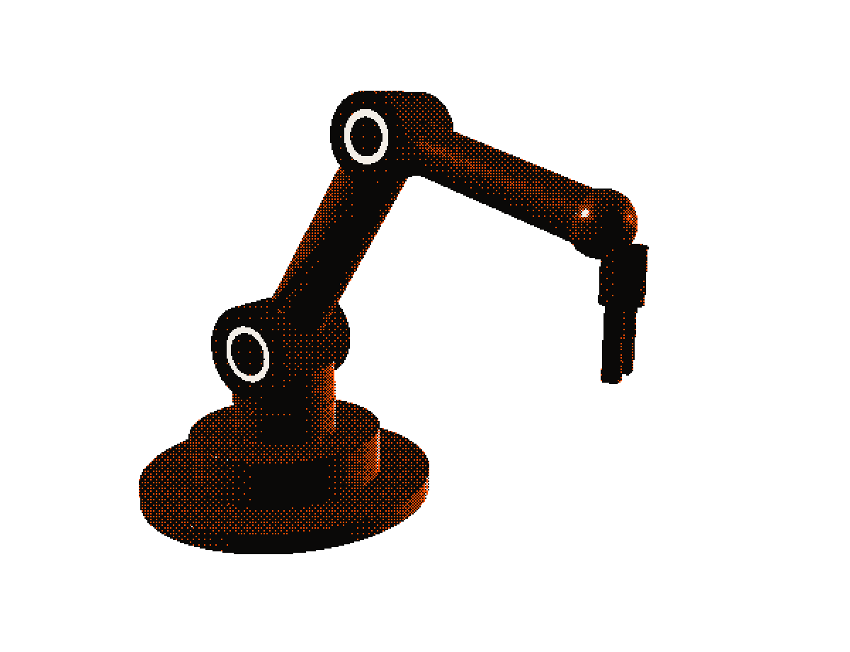 Dithered render of an industrial robot arm